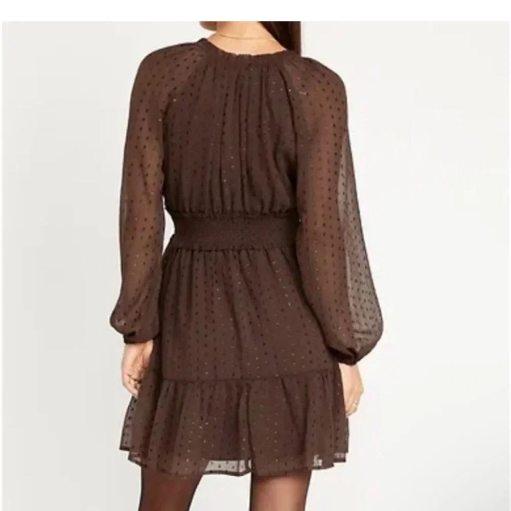 Old Navy Brown Shimmer Chiffon Mini Dress Long Sleeve Waist-Defined XL - Picture 2 of 6